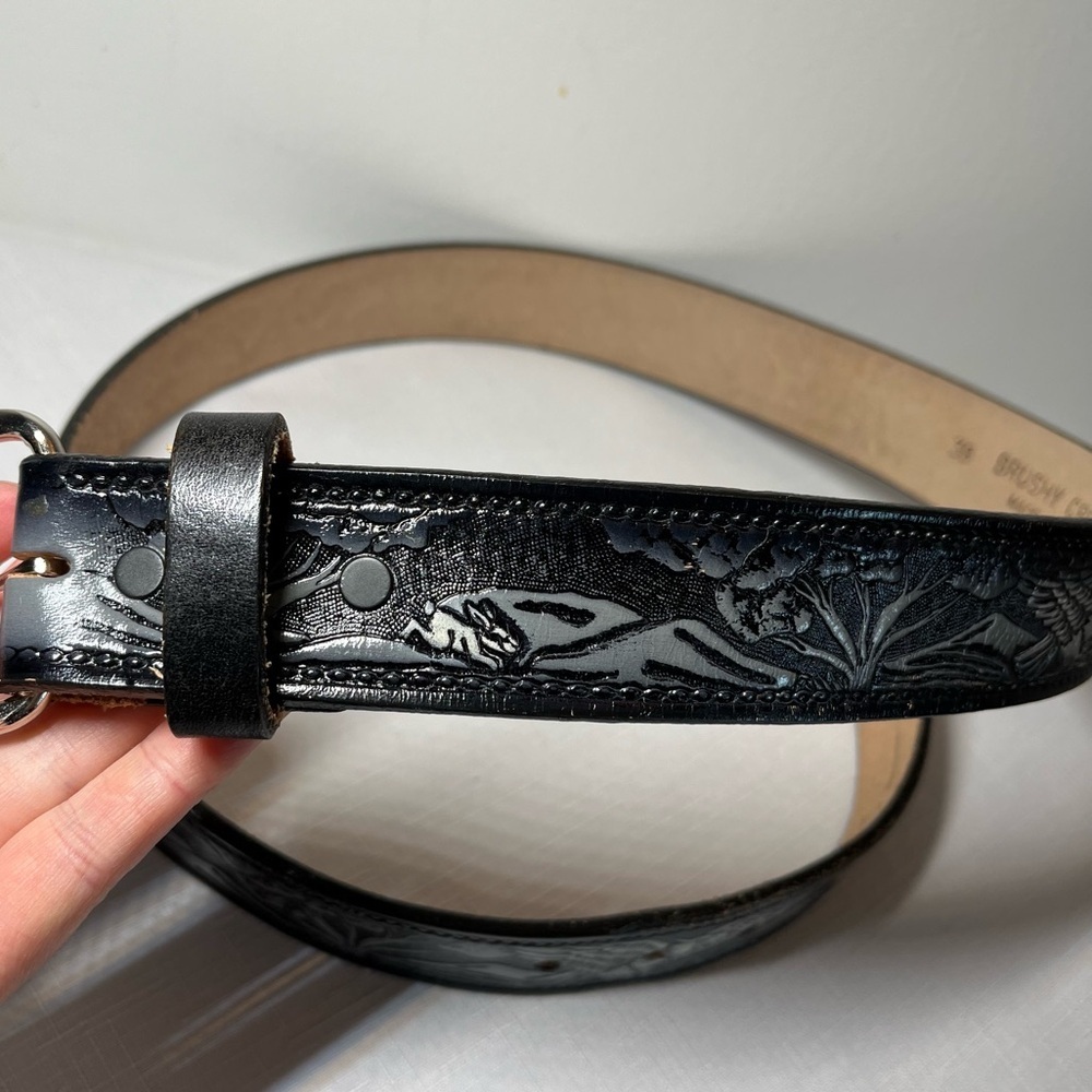 Bushy Creek Black Embossed Leather Belt. Full grain cowhide. 
Size 38
